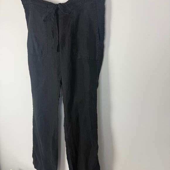 Allen Allen Womens Straight Leg 100% Linen Drawstring Pull-On Black Pants XS - Picture 4 of 9